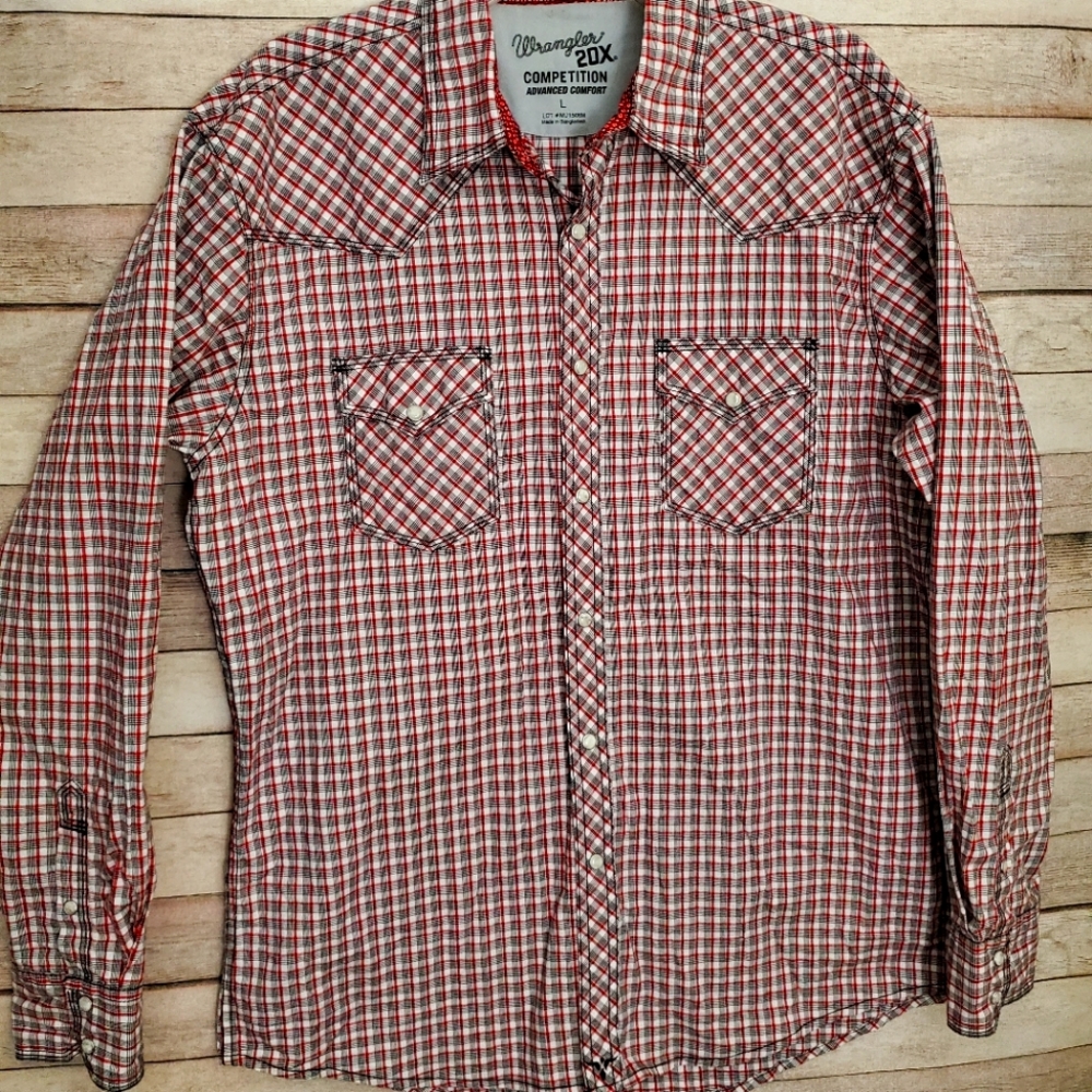 Wrangler Competition Advanced Pearl Snap Western Rodeo Mens Size Large Shirt